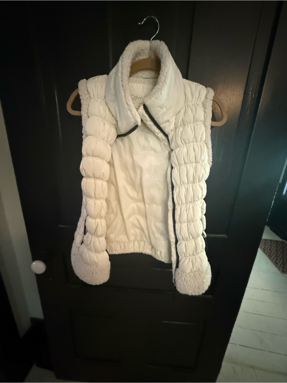 Calvin Klein Cream Quilted Faux-Shearling Puffer Vest